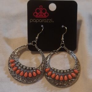 Paparazzi Silver Earrings with Coral Accents